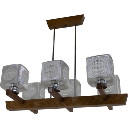 Vintage-Kronleuchter aus Metall, Holz und Glas von Instala Decin, Tschechoslowakei 1970er Jahre