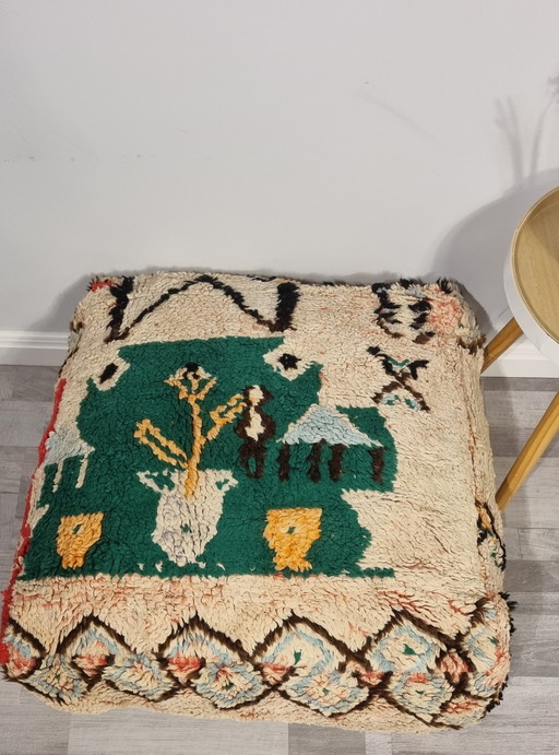 Vintage Berber Fußhocker, Marokkanische Wolle Fußhocker