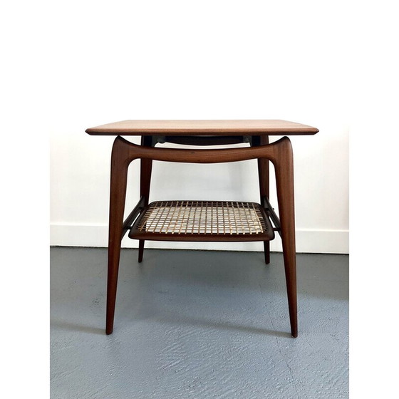 Image 1 of Vintage Beistelltisch aus Teakholz und Rattan von Louis Van Teeffelen für Webe, 1960