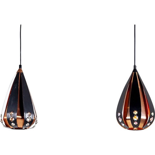 Paar Pendelleuchten aus Kupfer und schwarzem Metall von Werner Schou für Coronell Elektro, 1960