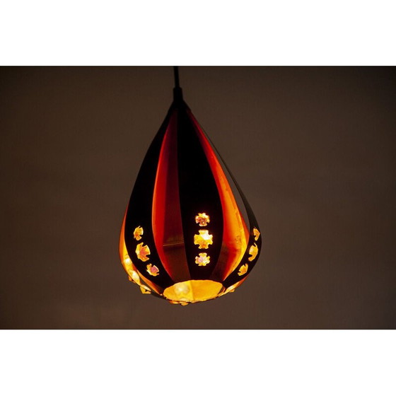 Image 1 of Paar Pendelleuchten aus Kupfer und schwarzem Metall von Werner Schou für Coronell Elektro, 1960