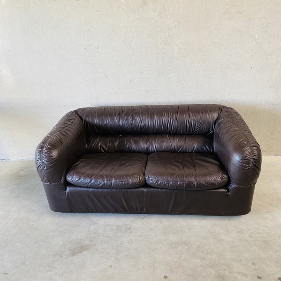 Image 1 of Braunes Leder Italienisches Design 2 Sitzer Sofa 1970