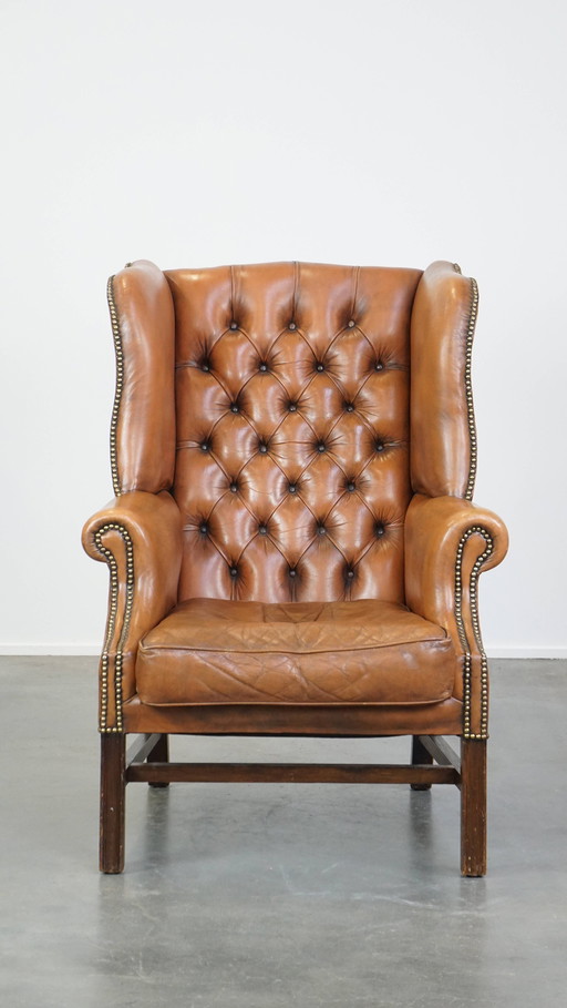 Rindsleder Chesterfield Ohrensessel