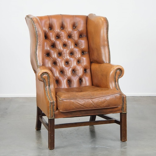 Rindsleder Chesterfield Ohrensessel