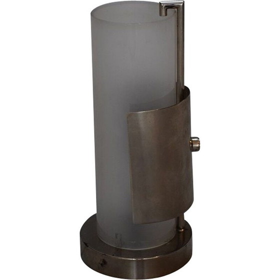 Image 1 of Metallische Vintage-Lampe mit vernickelter Scheibe von René Herbst, USA