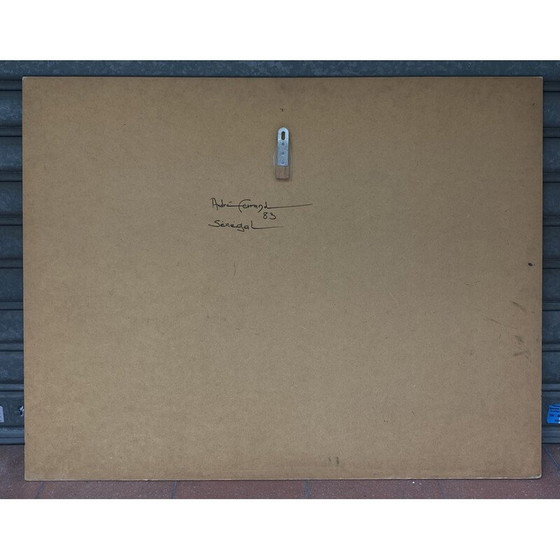 Image 1 of Senegalesisches Gemälde in Öl auf gelbem und schwarzem Holz von André Ferrand, 1983