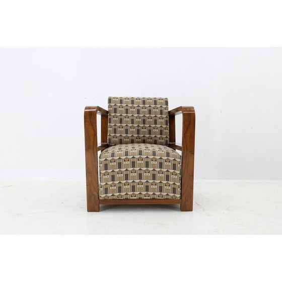 Image 1 of Paar Vintage Art Deco Sessel in Nussbaum und Backhausen Stoff, 1930er Jahre