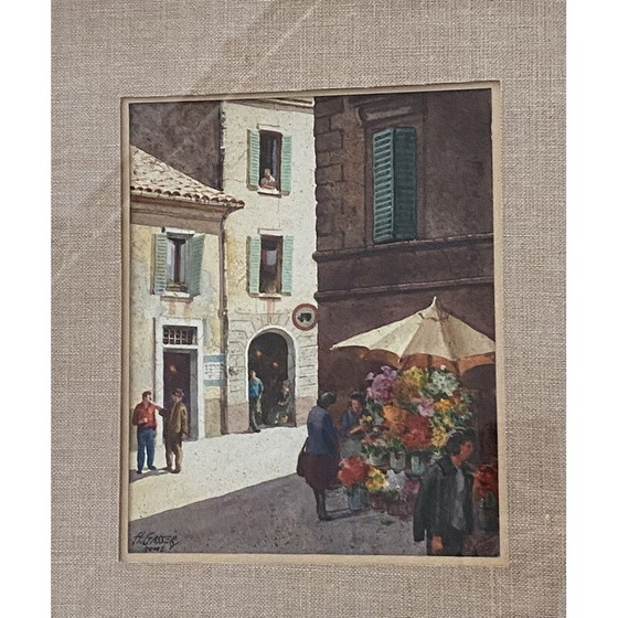 Image 1 of Vintage-Aquarell "Blumenstand Rom" von Henry Gasser, 1955