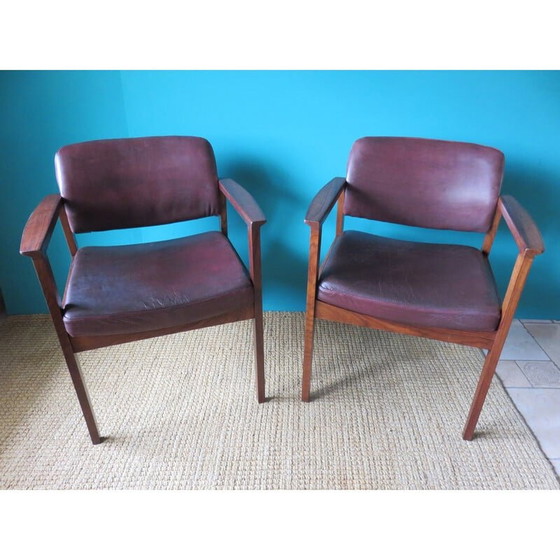 Image 1 of Paar Vintage-Sessel aus Rio-Palisanderholz und Pflaumenleder, Dänemark 1960