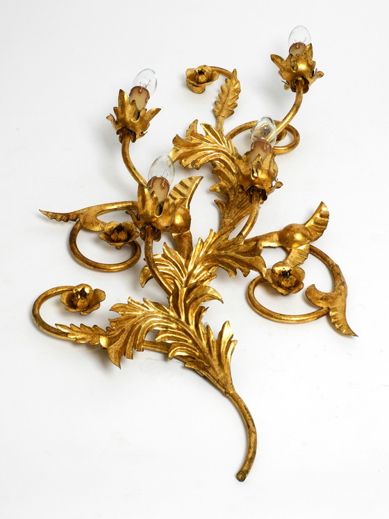 Image 1 of Wunderschöne XL-italienische vergoldete Wandlampe aus den 1960er Jahren mit vier Fassungen | Höhe 80cm | 31,5"