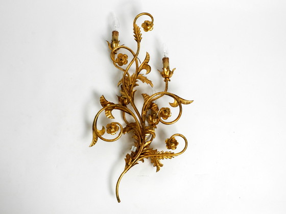 Image 1 of Wunderschöne XL-italienische vergoldete Wandlampe aus den 1960er Jahren mit vier Fassungen | Höhe 80cm | 31,5"