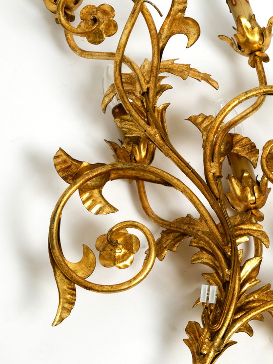 Image 1 of Wunderschöne XL-italienische vergoldete Wandlampe aus den 1960er Jahren mit vier Fassungen | Höhe 80cm | 31,5"