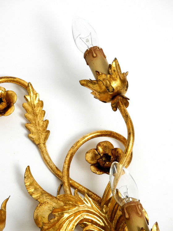 Image 1 of Wunderschöne XL-italienische vergoldete Wandlampe aus den 1960er Jahren mit vier Fassungen | Höhe 80cm | 31,5"