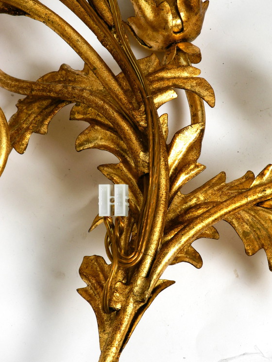 Image 1 of Wunderschöne XL-italienische vergoldete Wandlampe aus den 1960er Jahren mit vier Fassungen | Höhe 80cm | 31,5"