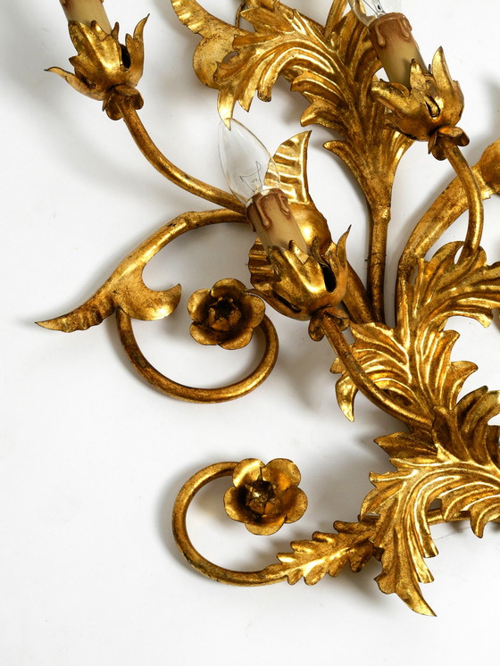 Image 1 of Wunderschöne XL-italienische vergoldete Wandlampe aus den 1960er Jahren mit vier Fassungen | Höhe 80cm | 31,5"