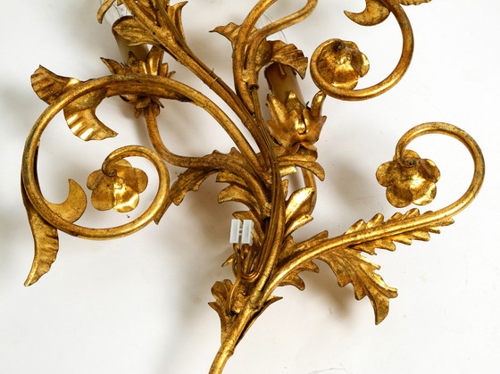 Image 1 of Wunderschöne XL-italienische vergoldete Wandlampe aus den 1960er Jahren mit vier Fassungen | Höhe 80cm | 31,5"