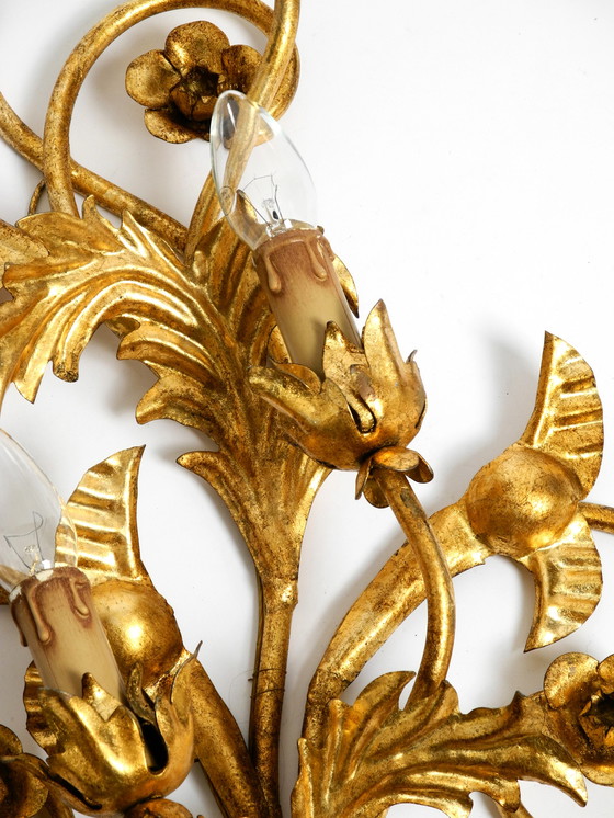 Image 1 of Wunderschöne XL-italienische vergoldete Wandlampe aus den 1960er Jahren mit vier Fassungen | Höhe 80cm | 31,5"