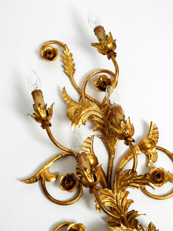 Image 1 of Wunderschöne XL-italienische vergoldete Wandlampe aus den 1960er Jahren mit vier Fassungen | Höhe 80cm | 31,5"