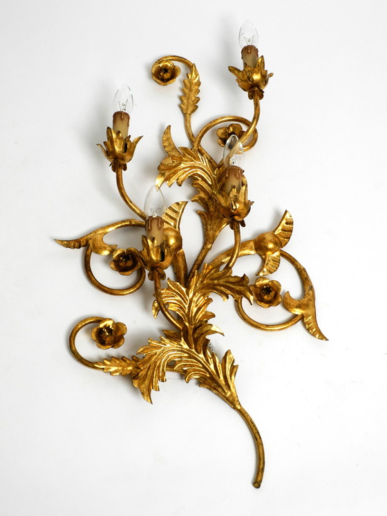 Image 1 of Wunderschöne XL-italienische vergoldete Wandlampe aus den 1960er Jahren mit vier Fassungen | Höhe 80cm | 31,5"