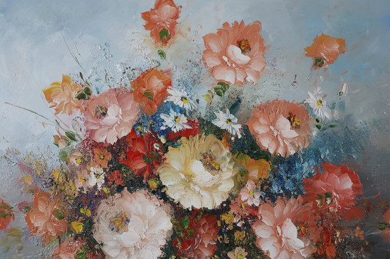 Image 1 of  Edmond Sanders, Vase mit Blumen, 1950er Jahre, Öl auf Leinwand, gerahmt
