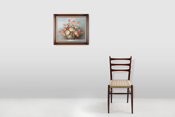 Image 1 of  Edmond Sanders, Vase mit Blumen, 1950er Jahre, Öl auf Leinwand, gerahmt