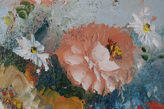 Image 1 of  Edmond Sanders, Vase mit Blumen, 1950er Jahre, Öl auf Leinwand, gerahmt