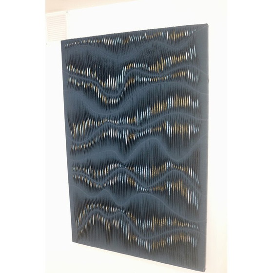 Image 1 of Vintage strukturierte Welle Effekt Malerei in grünem Stoff