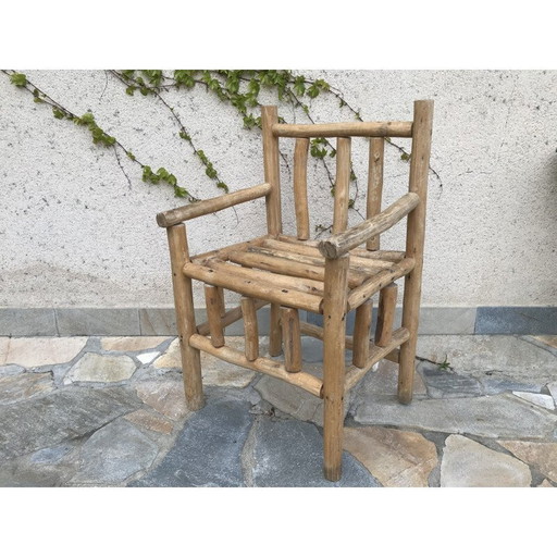 Vintage Art-Popular Sessel aus rohem Holz, 1950