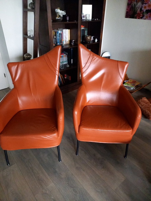 2X Designer Leder Sessel, Design Montel