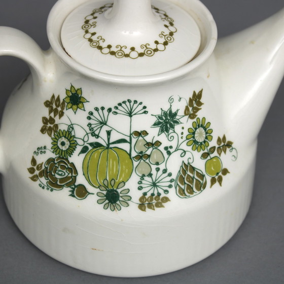 Image 1 of Figgjo Flint Turi Design, Satz von 4 Tassen und Untertassen und Teekanne mit Dekor Markt