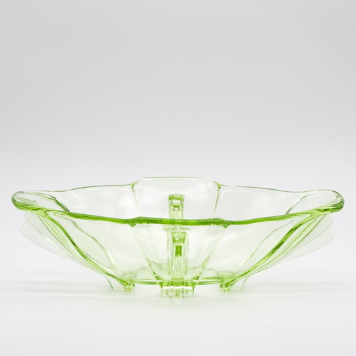 Seltene große antike Art Déco Kristall Uranium Glas Obstschale 29Cm×18Cm 30S Chic