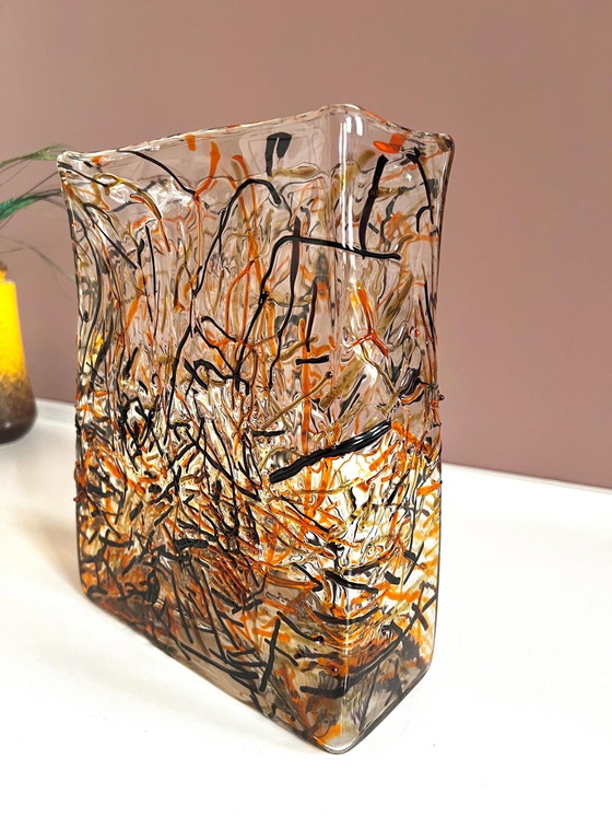 Image 1 of Rechteckige Glas-Designer-Vase Sprinkles Orange & Chocolat