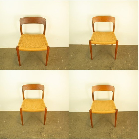 Image 1 of Esstischstühle, Modell 75 Von Niels Otto Möller, Teak Und Papierkordel, 1960Er Jahre