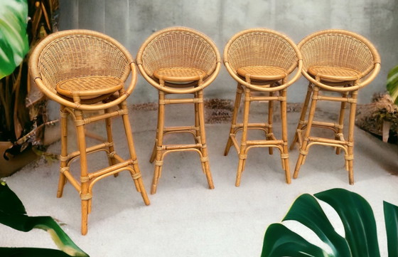 Image 1 of 4x Vintage -Rattan-Barhocker