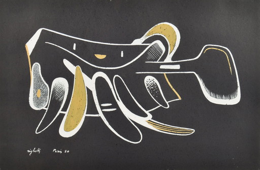 Renato Righetti (1905-1982) - Komposition Abstrakt - Öl auf Papier - 34 x 50 cm