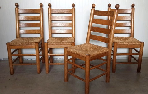 4x Vintage-Stühle aus Eiche und Rohrgeflecht