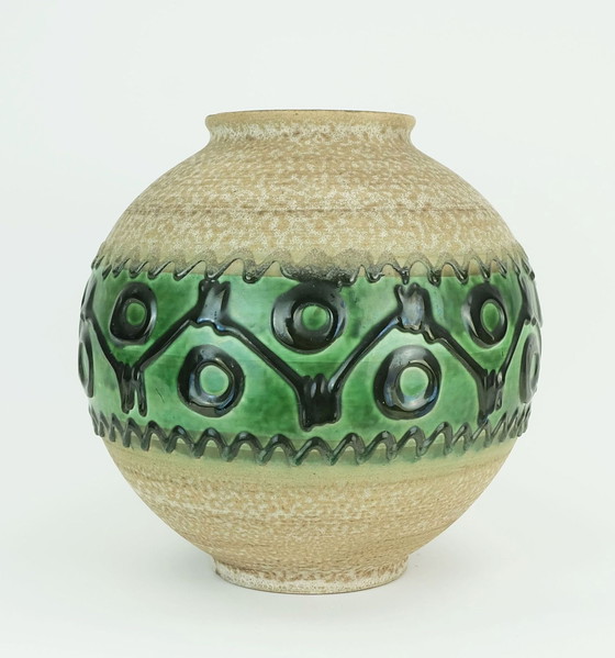 Image 1 of Große kugelförmige Vintage Carstens Toennishof Vase Abstraktes Dekor