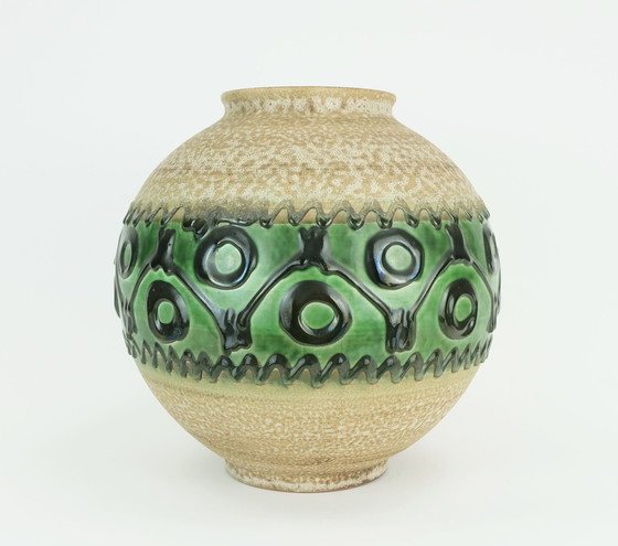 Image 1 of Große kugelförmige Vintage Carstens Toennishof Vase Abstraktes Dekor