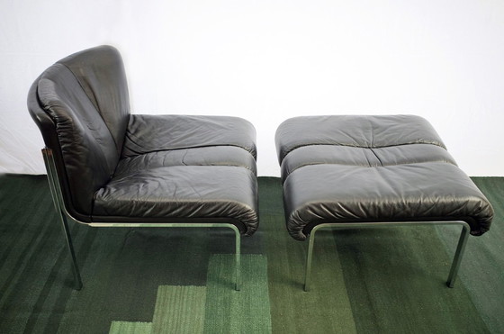 Image 1 of Leder Sessel Mit Ottomane Lounge Chair Modell 1200 Eichenberger Für Girsberger 