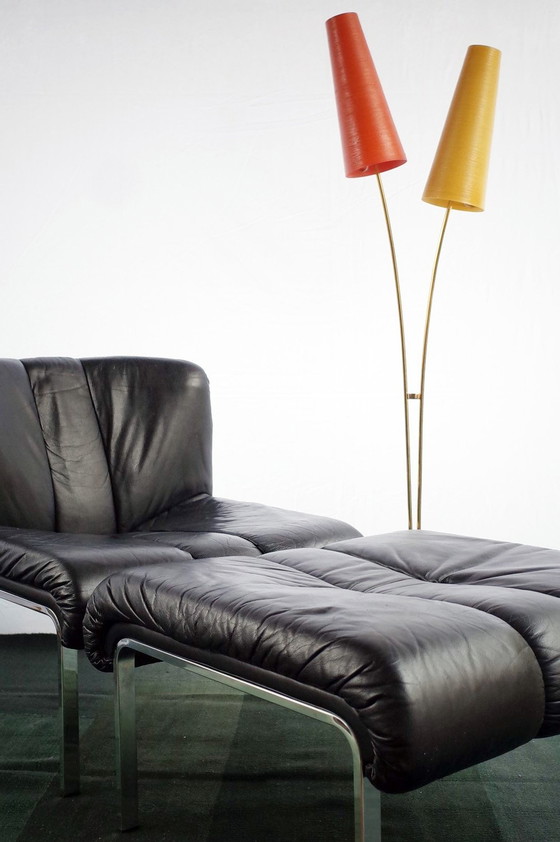 Image 1 of Leder Sessel Mit Ottomane Lounge Chair Modell 1200 Eichenberger Für Girsberger 