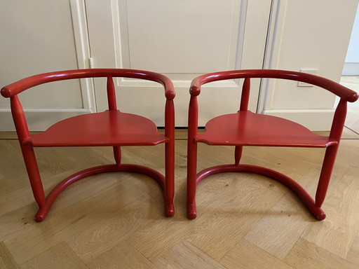 2X Vintage Rote Ikea Kinderstühle Anna von Karin Mobring (1963) mit Original Sitzkissen