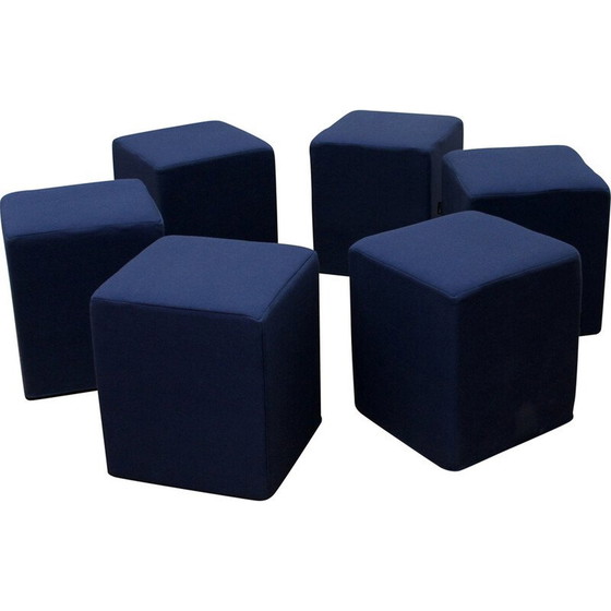 Image 1 of Satz von 6 blauen Vintage-Stoffhockern für Softline