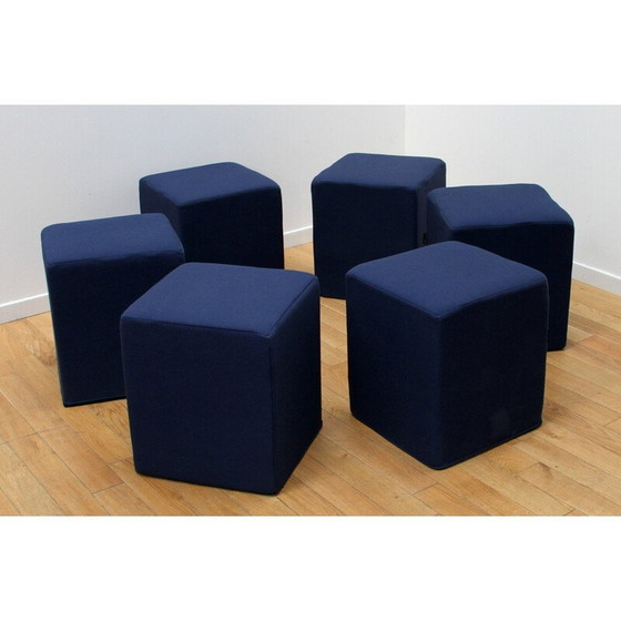 Image 1 of Satz von 6 blauen Vintage-Stoffhockern für Softline