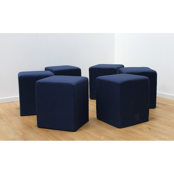 Image 1 of Satz von 6 blauen Vintage-Stoffhockern für Softline