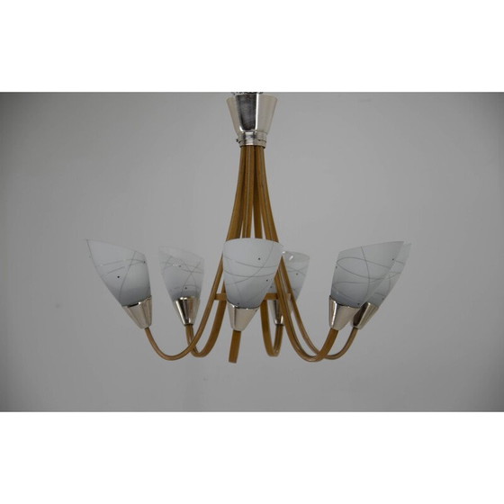 Image 1 of Mid-Century-Kronleuchter aus Holz und Glas von Dřevo Humpolec, Tschechoslowakei 1960er Jahre