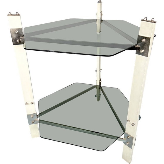 Image 1 of Vintage Beistelltisch aus Holz und Rauchglas, Italien 1970er