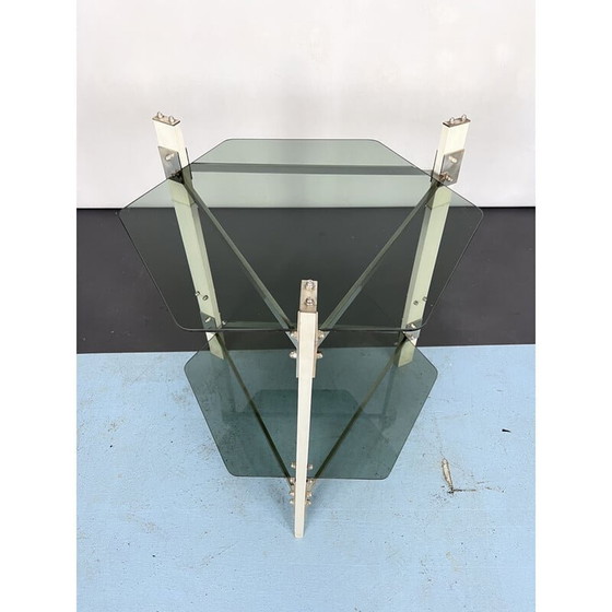 Image 1 of Vintage Beistelltisch aus Holz und Rauchglas, Italien 1970er