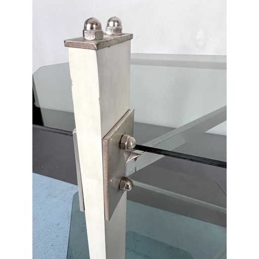 Vintage Beistelltisch aus Holz und Rauchglas, Italien 1970er