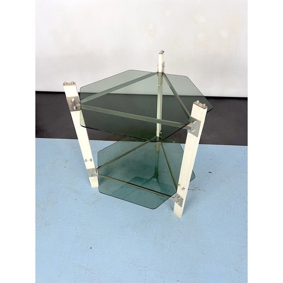 Image 1 of Vintage Beistelltisch aus Holz und Rauchglas, Italien 1970er