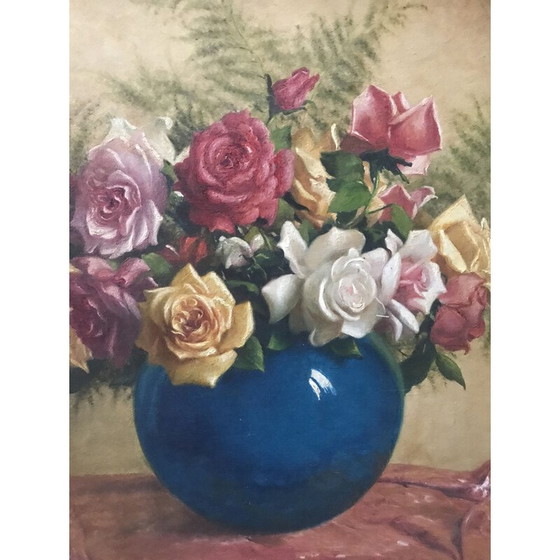 Image 1 of Öl auf tafel vintage "Blumenstrauß" von L.Noireaut